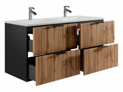 Mueble suspendido con lavabo encastrado, natural claro y negro, 120 cm, MADELA^Vente-unique New