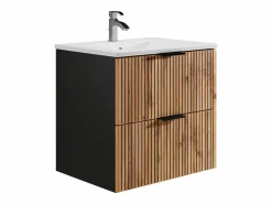 Vente-unique Mueble De Baño Simple|Mueble suspendido con lavabo encastrado, natural claro y negro, 60 cm, MADELA
