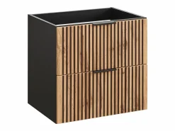 Vente-unique Mueble De Baño Simple|Mueble suspendido con lavabo encastrado, natural claro y negro, 60 cm, MADELA