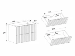 Vente-unique Mueble De Baño Simple|Mueble suspendido con lavabo encastrado, natural claro y negro, 60 cm, MADELA