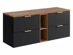 Mueble suspendido de lavabo rayado con estantes - Natural claro y - An140 cm - ZEVARA^Vente-unique Outlet