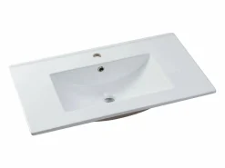 Vente-unique Mueble De Baño Simple|Mueble suspendido estriado con lavabo encastrado, natural claro y negro, 80 cm, MADELA