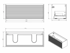 Mueble suspendido estriado con lavabo y grifo - Natural oscuro y negro - 120 cm - BANIVA^Vente-unique Best