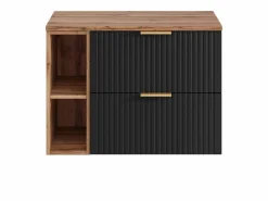 Vente-unique Mueble suspendido estriado para lavabo con estantes - - An80 cm - ZEVARA Negro Discount
