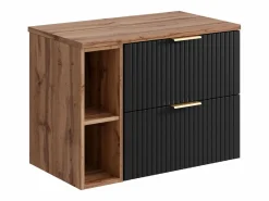 Vente-unique Mueble suspendido estriado para lavabo con estantes - - An80 cm - ZEVARA Negro Discount