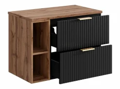 Vente-unique Mueble suspendido estriado para lavabo con estantes - - An80 cm - ZEVARA Negro Discount
