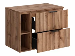 Mueble suspendido estriado para lavabo con estantes - Natural claro - An80 cm - ZEVARA^Vente-unique