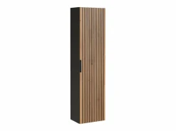 Mueble suspendido estriado y lavabo encastrado + columna efecto madera y negro, 100 cm, MADELA^Vente-unique Sale