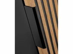 Mueble suspendido estriado y lavabo encastrado + columna efecto madera y negro, 100 cm, MADELA^Vente-unique Sale