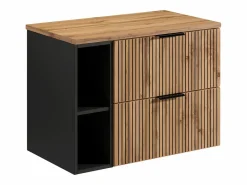 Vente-unique Mueble suspendido para lavabo con estantes - Natural claro - An80 cm - MADELA Negro / Color natural claro Discount