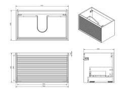 Vente-unique Mueble De Baño Simple|Mueble suspendido rayado con lavabo encastrado - Natural oscuro y negro - 80 cm - BANIVA