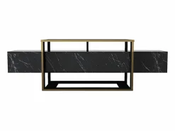 Mueble TV - 2 estantes - Efecto mármol y dorado - COMEBI^Vente-unique New
