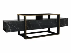 Mueble TV - 2 estantes - Efecto mármol y dorado - COMEBI^Vente-unique New