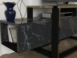 Mueble TV - 2 estantes - Efecto mármol y dorado - COMEBI^Vente-unique New