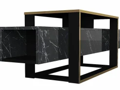 Mueble TV - 2 estantes - Efecto mármol y dorado - COMEBI^Vente-unique New