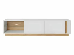 Vente-unique Mueble Tv|Mueble TV - 2 puertas y 2 estantes - Con LEDs - Blanco brillante y roble - MURARI