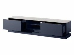 Mueble TV 2 cajones y 2 estantes con LEDs de MDF - Azul y efecto mármol blanco - DEVIKA^Vente-unique Outlet