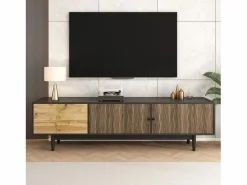 ModernLuxe Mueble Tv|Mueble TV 180×38×50 cm - 2 puertas y 3 cajones - MDF + paneles de partículas - Negro + Natural