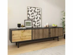 ModernLuxe Mueble Tv|Mueble TV 180×38×50 cm - 2 puertas y 3 cajones - MDF + paneles de partículas - Negro + Natural