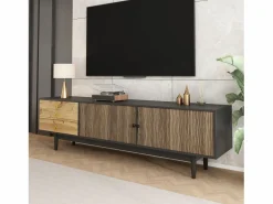 ModernLuxe Mueble Tv|Mueble TV 180×38×50 cm - 2 puertas y 3 cajones - MDF + paneles de partículas - Negro + Natural