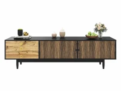 ModernLuxe Mueble Tv|Mueble TV 180×38×50 cm - 2 puertas y 3 cajones - MDF + paneles de partículas - Negro + Natural