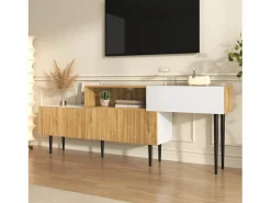 Mueble TV 220×30×63,4 cm - diseño en dos módulos - aspecto madera - blanco + natural^ModernLuxe Hot