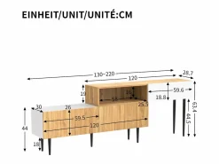 Mueble TV 220×30×63,4 cm - diseño en dos módulos - aspecto madera - blanco + natural^ModernLuxe Hot