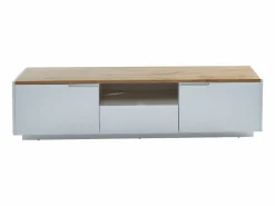 Vente-unique Mueble Tv|Mueble TV 2 puertas 1 cajón MDF lacado blanco y natural AMANI