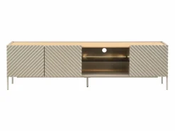 Vente-unique Mueble TV 3 puertas y 2 huecos con LEDs en MDF - Beige y natural claro - TASIBA Beige / Color natural claro Online
