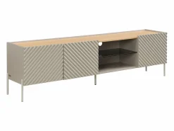 Vente-unique Mueble TV 3 puertas y 2 huecos con LEDs en MDF - Beige y natural claro - TASIBA Beige / Color natural claro Online