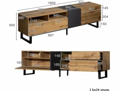 Mueble TV 180cm - 2 cajones y 5 compartimentos - estilo industrial - Natural^ModernLuxe