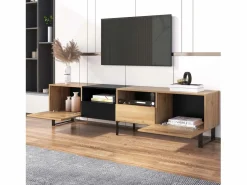 Mueble TV 190cm - 2 puertas + 2 cajones + 2 compartimentos - estilo industrial - Natural^ModernLuxe Sale