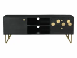 Vente-unique Mueble Tv|Mueble TV con 1 puerta, 2 cajones y 2 estantes de madera de mango - y Dorado - BELORI