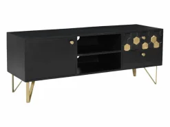 Vente-unique Mueble Tv|Mueble TV con 1 puerta, 2 cajones y 2 estantes de madera de mango - y Dorado - BELORI
