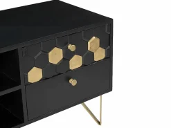 Vente-unique Mueble Tv|Mueble TV con 1 puerta, 2 cajones y 2 estantes de madera de mango - y Dorado - BELORI