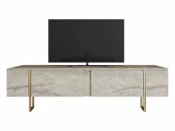 Vente-unique Mueble TV con 2 puertas - Efecto travertino y dorado - ZIRELDA Beige Clearance