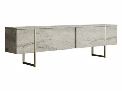Vente-unique Mueble TV con 2 puertas - Efecto travertino y dorado - ZIRELDA Beige Clearance