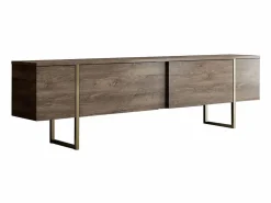 Mueble TV con 2 puertas - Marrón oscuro y dorado - ZIRELDA^Vente-unique