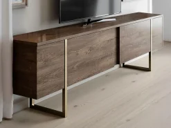 Mueble TV con 2 puertas - Marrón oscuro y dorado - ZIRELDA^Vente-unique