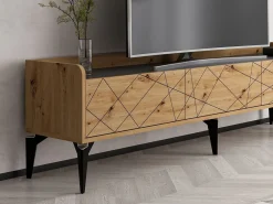 Vente-unique Mueble TV con 3 puertas - Natural y antracita - MONALIA Gris antracita / Color natural claro