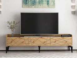 Vente-unique Mueble TV con 3 puertas - Natural y antracita - MONALIA Gris antracita / Color natural claro
