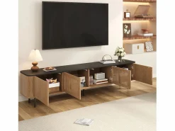 Mueble TV con 4 puertas, 190 x 35 x 45 cm - Tapa negra - Color madera clara^Hauss Spole Best