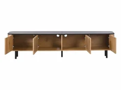 Mueble TV con 4 puertas, 190 x 35 x 45 cm - Tapa negra - Color madera clara^Hauss Spole Best