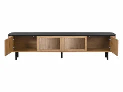 Mueble TV con 4 puertas, 190 x 35 x 45 cm - Tapa negra - Color madera clara^Hauss Spole Best