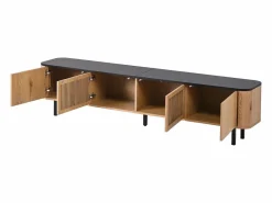 Mueble TV con 4 puertas, 190 x 35 x 45 cm - Tapa negra - Color madera clara^Hauss Spole Best
