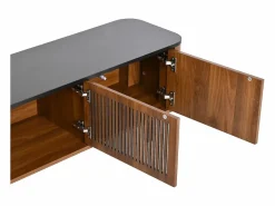 Mueble TV con 4 puertas, 190 x 35 x 45 cm - Tapa negra - Color madera oscura^Hauss Spole Clearance