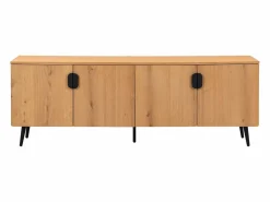 Vente-unique Mueble Tv|Mueble TV con 4 puertas chapado en roble y acero - Natural claro y Negro - SINOLO