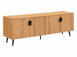 Vente-unique Mueble Tv|Mueble TV con 4 puertas chapado en roble y acero - Natural claro y Negro - SINOLO
