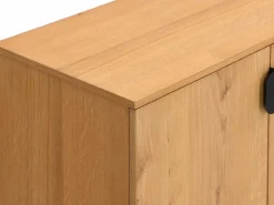 Vente-unique Mueble Tv|Mueble TV con 4 puertas chapado en roble y acero - Natural claro y Negro - SINOLO
