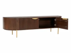 Maison Céphy Mueble Tv|Mueble TV con 2 puertas de madera de mango y metal - Natural y dorado - NEVILI
